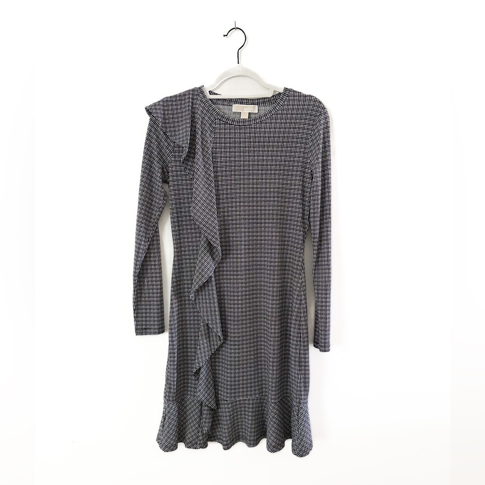 Michael Michael Kors Long Sleeve Houndstooth Dress With Ruffle - Women’s Small‎